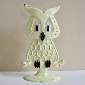 Vintage Owl Earring Stand Yellow Black Metal Holder Jewellery Organizer Revere